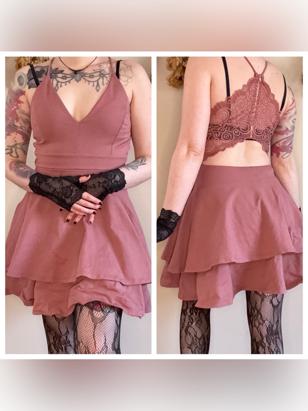 Windsor Dusty Rose Tiered Ruffle Skater Mini Dress